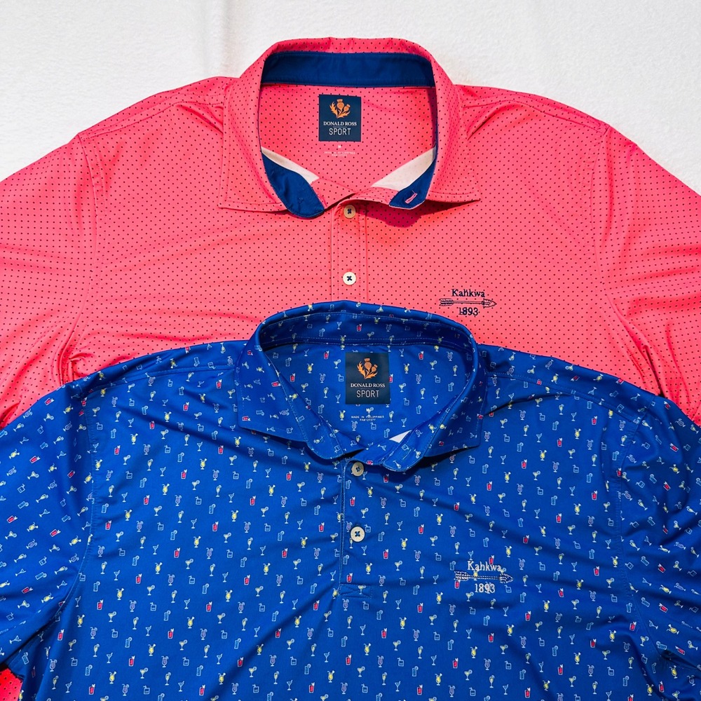 Lot of 2 Donald Ross Sport Mens Golf Polo Shirts Pink Blue Kahkwa 1893 Medium